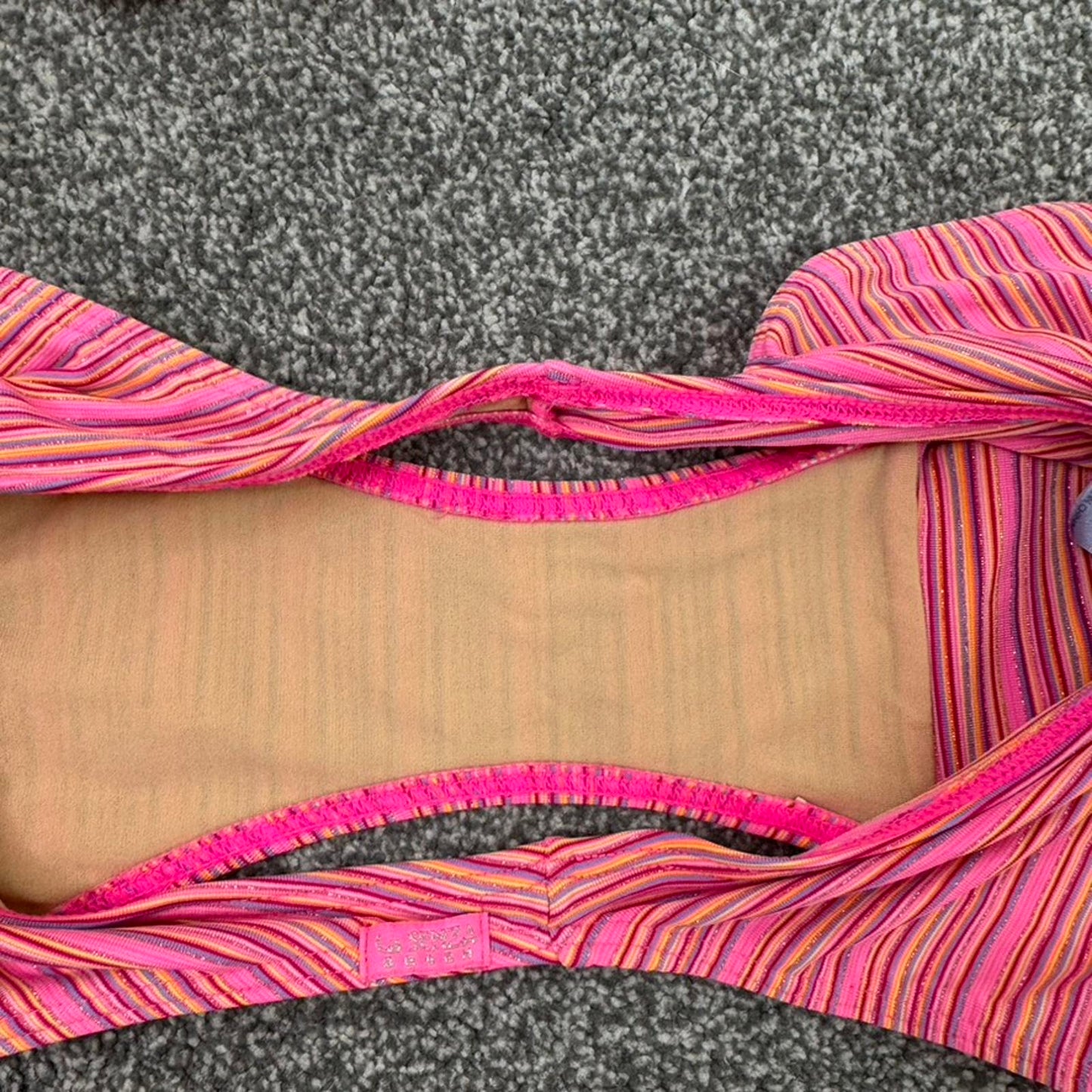 Y2K vintage stripe pink sparkly bikini set matching swimwear orange glittery