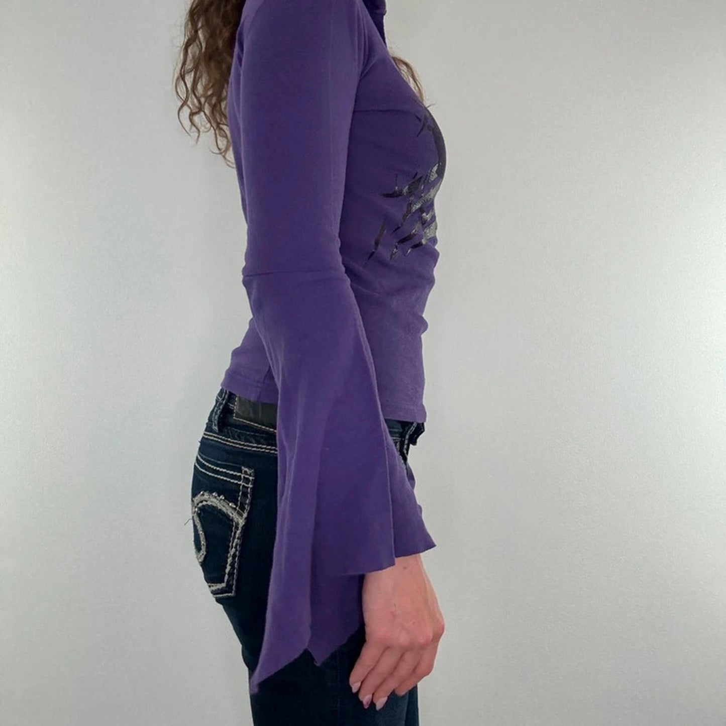 90s Y2K vintage tribal flare long sleeve top gothic alt rose collar