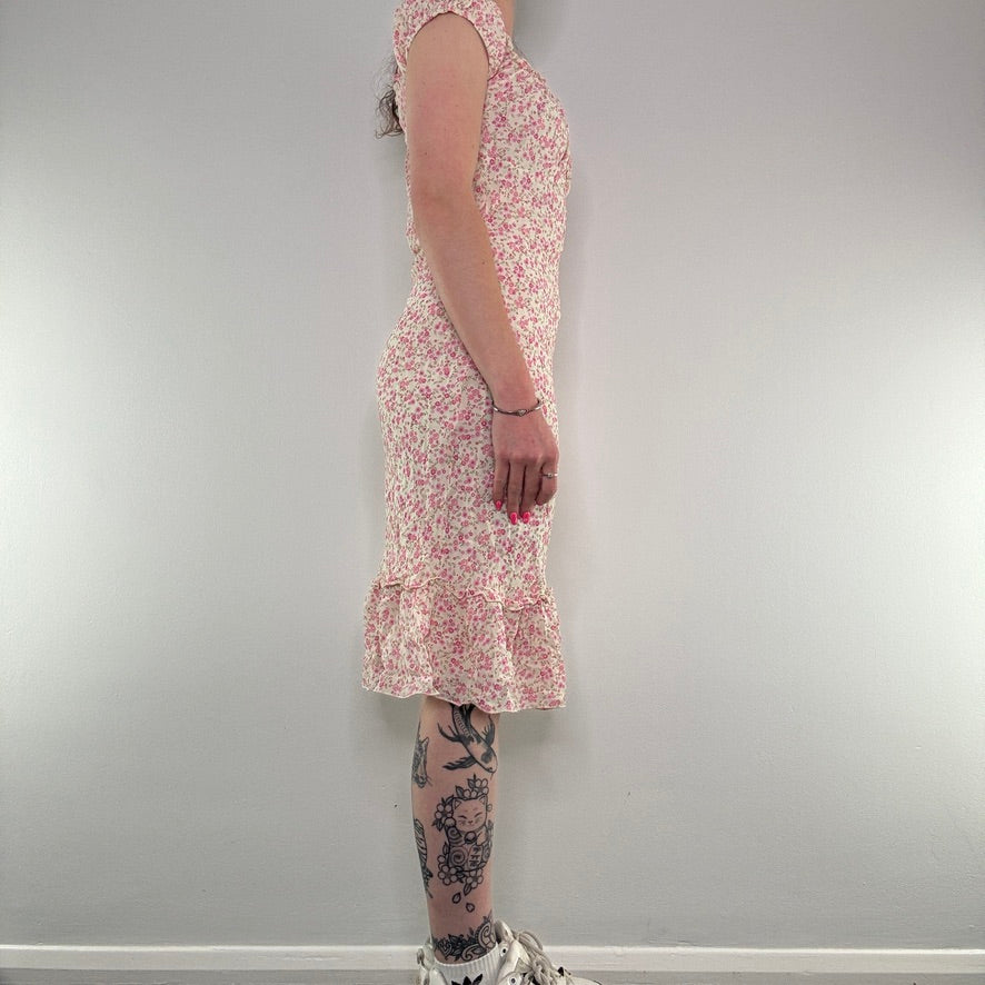 Y2K ditsy floral frilly milkmaid midi dress