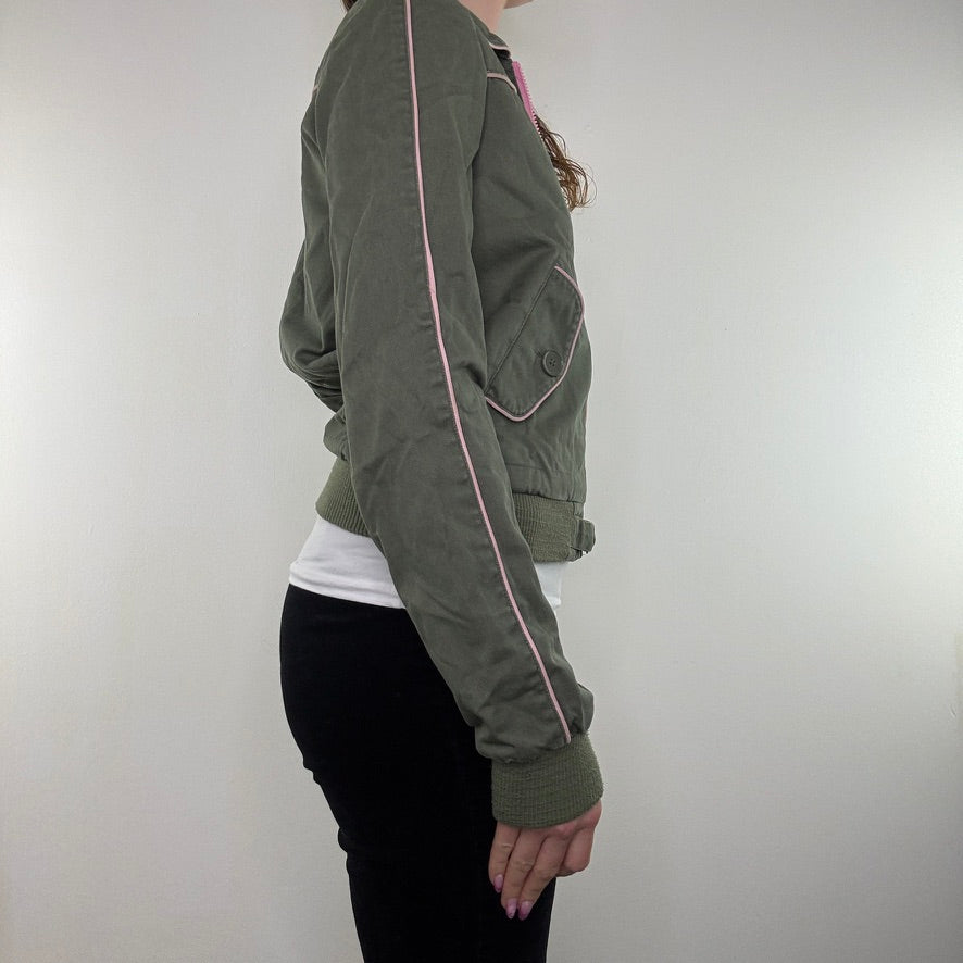 Y2K vintage zip up jacket pink pocket detailing pockets military