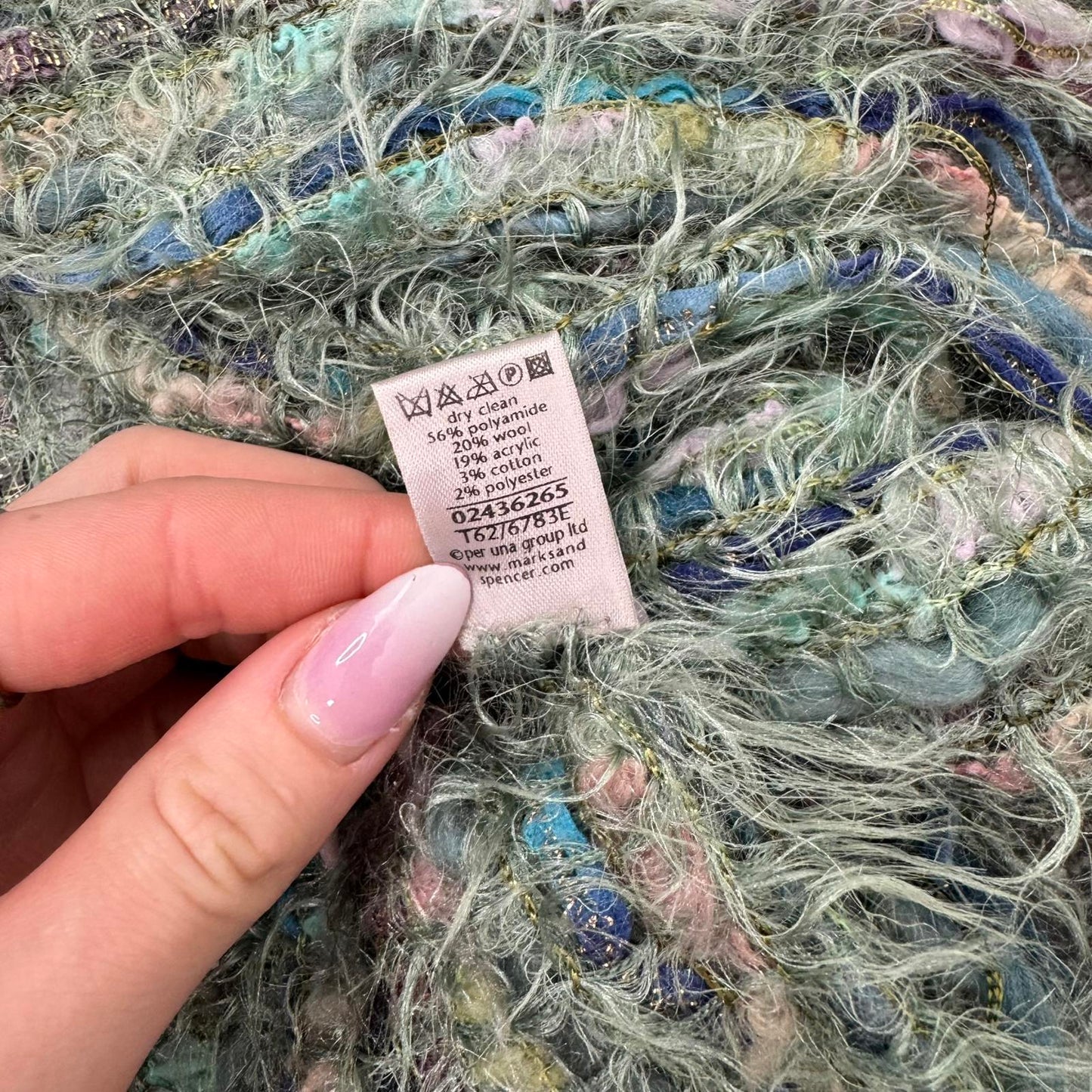 Y2K vintage Per Una scarf wool blend multi soft fluffy dark blue tones