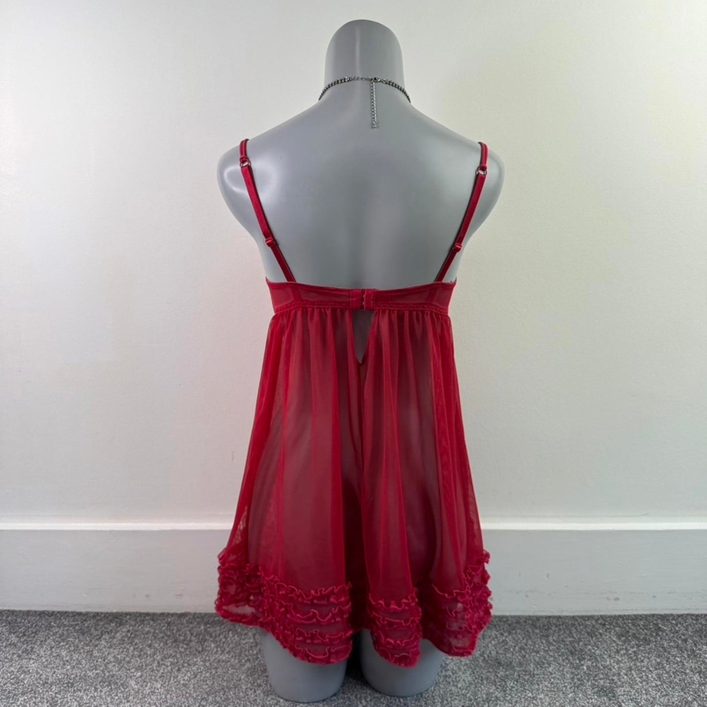 Y2K vintage Ann Summers mesh babydoll frilly underwired lightly padded bow red