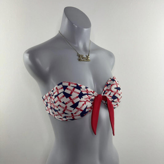 Y2K vintage England halter neck swimwear bikini top football flag bow strapless