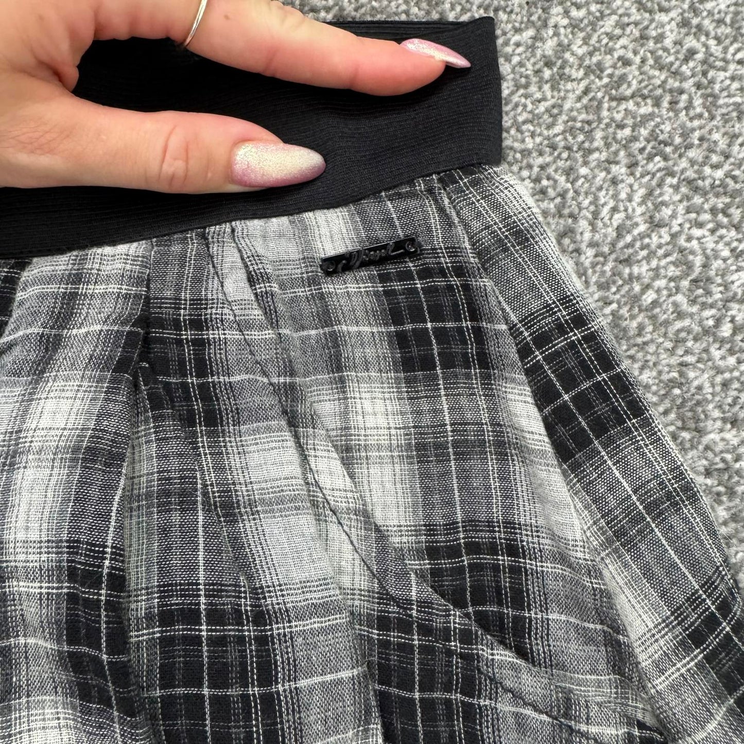 Y2K vintage Diesel tartan mini skirt a line zip up stretchy waistband pockets