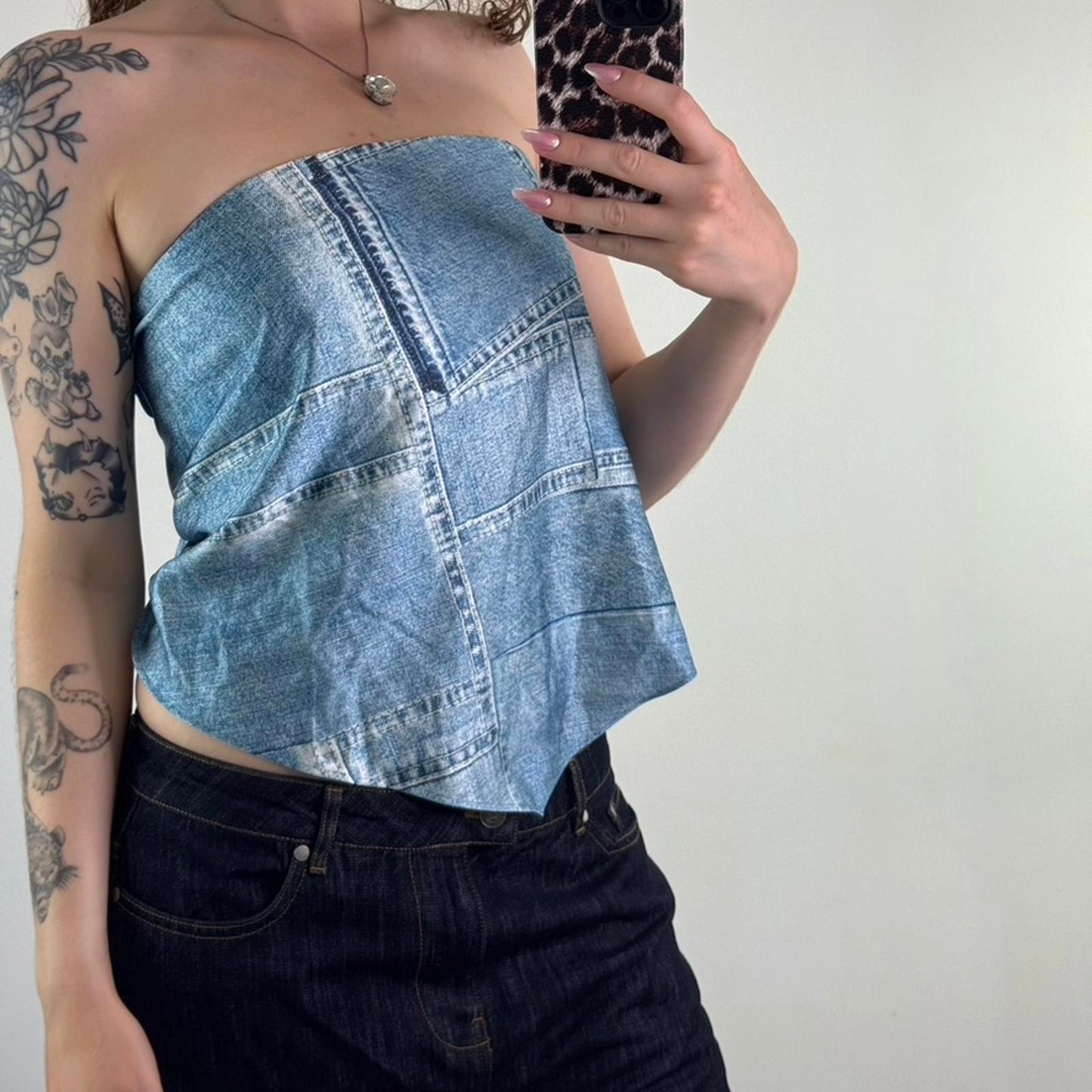 Hugo Boss silky bandana top in blue with denim print strapless hanky hem casalla