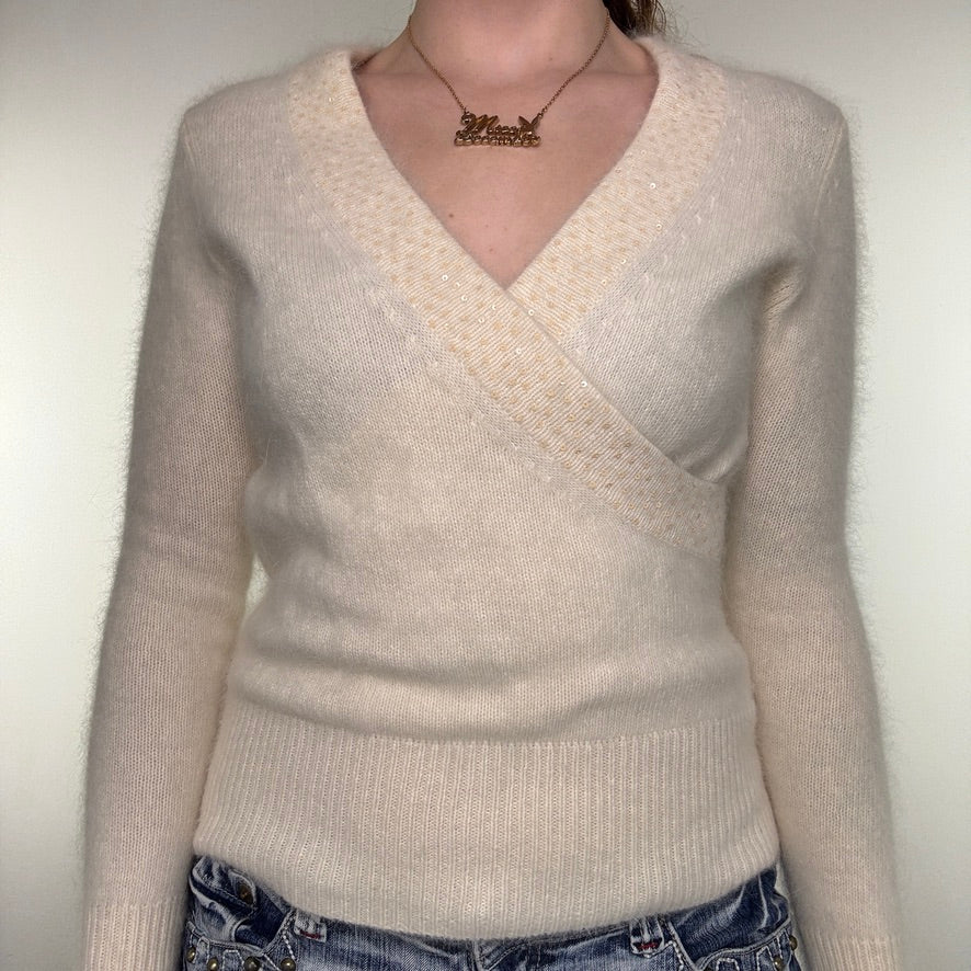 Y2K vintage jumper wrap style sequin v neck fitted coquette basic plain soft