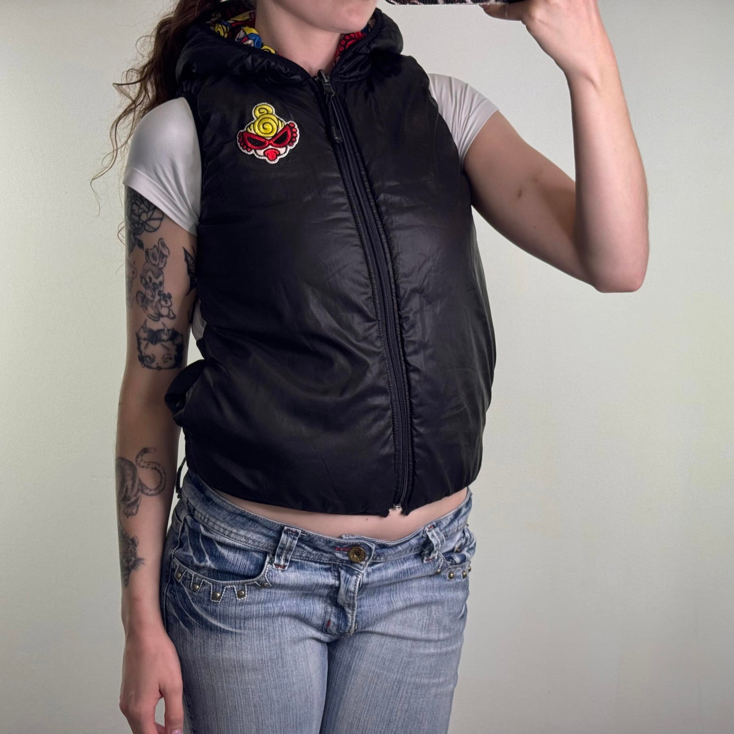 Vintage Hysteric Glamour zip up puffer jacket gilet vest bodywarmer reversible