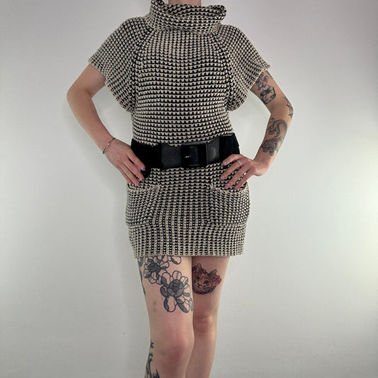 Y2K vintage turtleneck belted knit mini dress