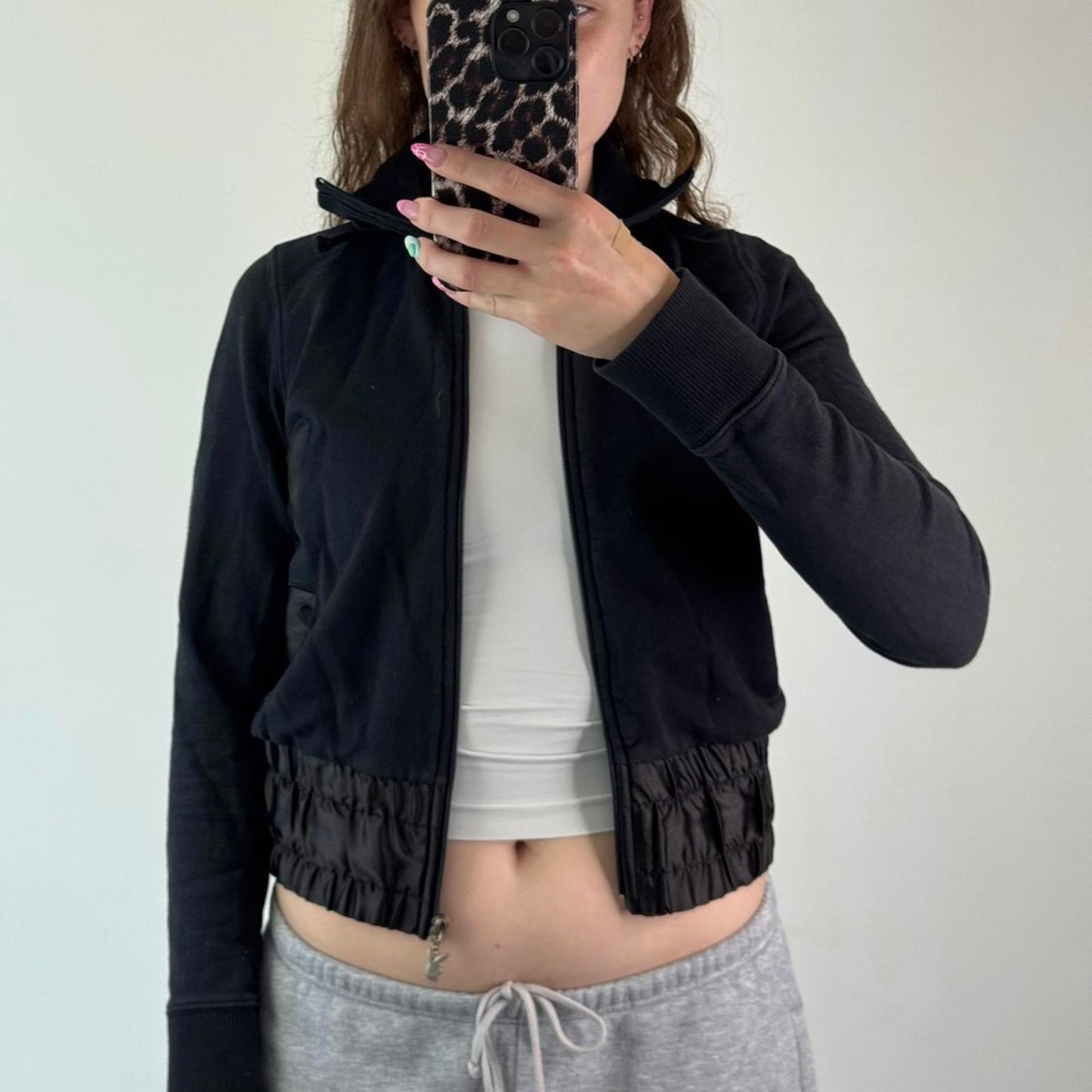 Y2K vintage Playboy cropped zip up jumper satin logo sporty black elastic waist