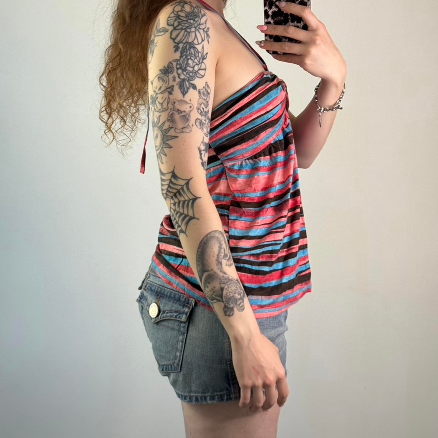 Y2K vintage stripe halter neck top strapless a line floaty summer strappy