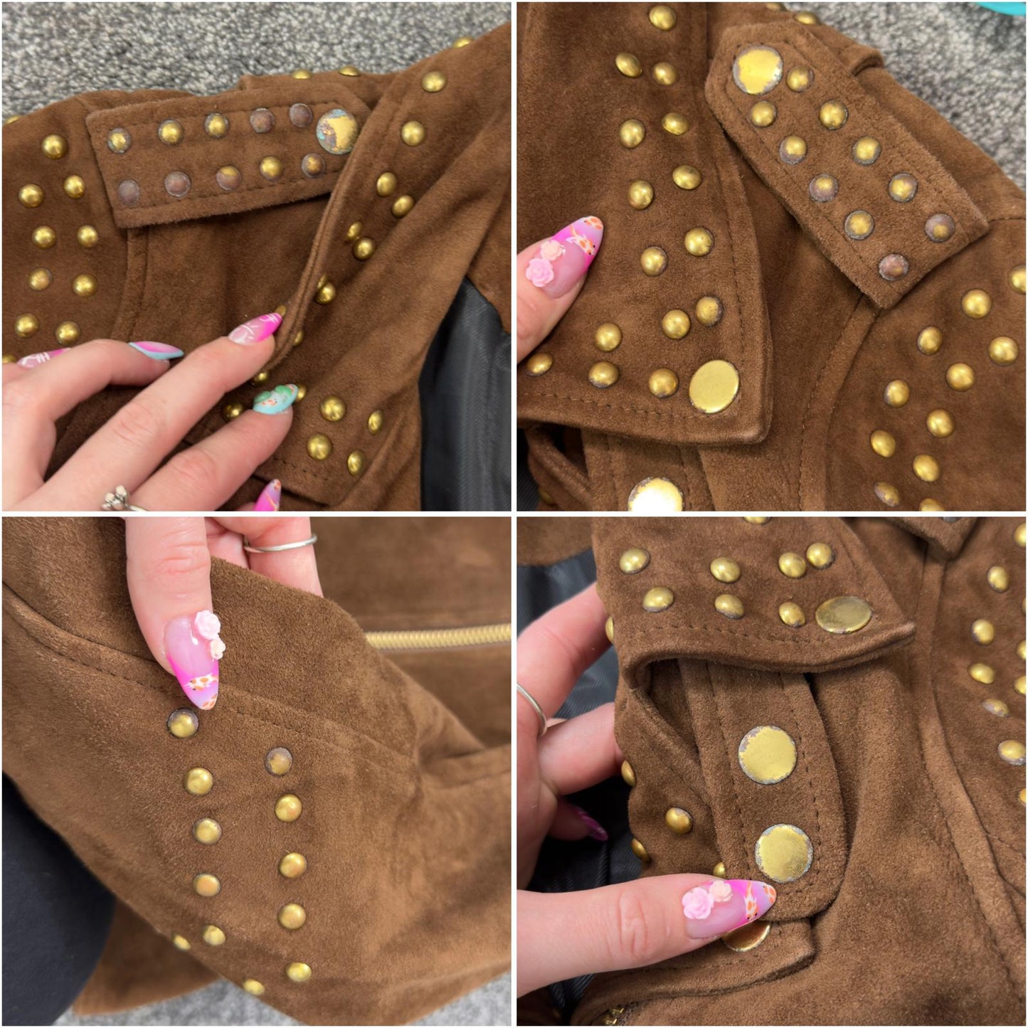 Vintage suede studded asymmetrical zipper jacket biker boho 2010s archive short