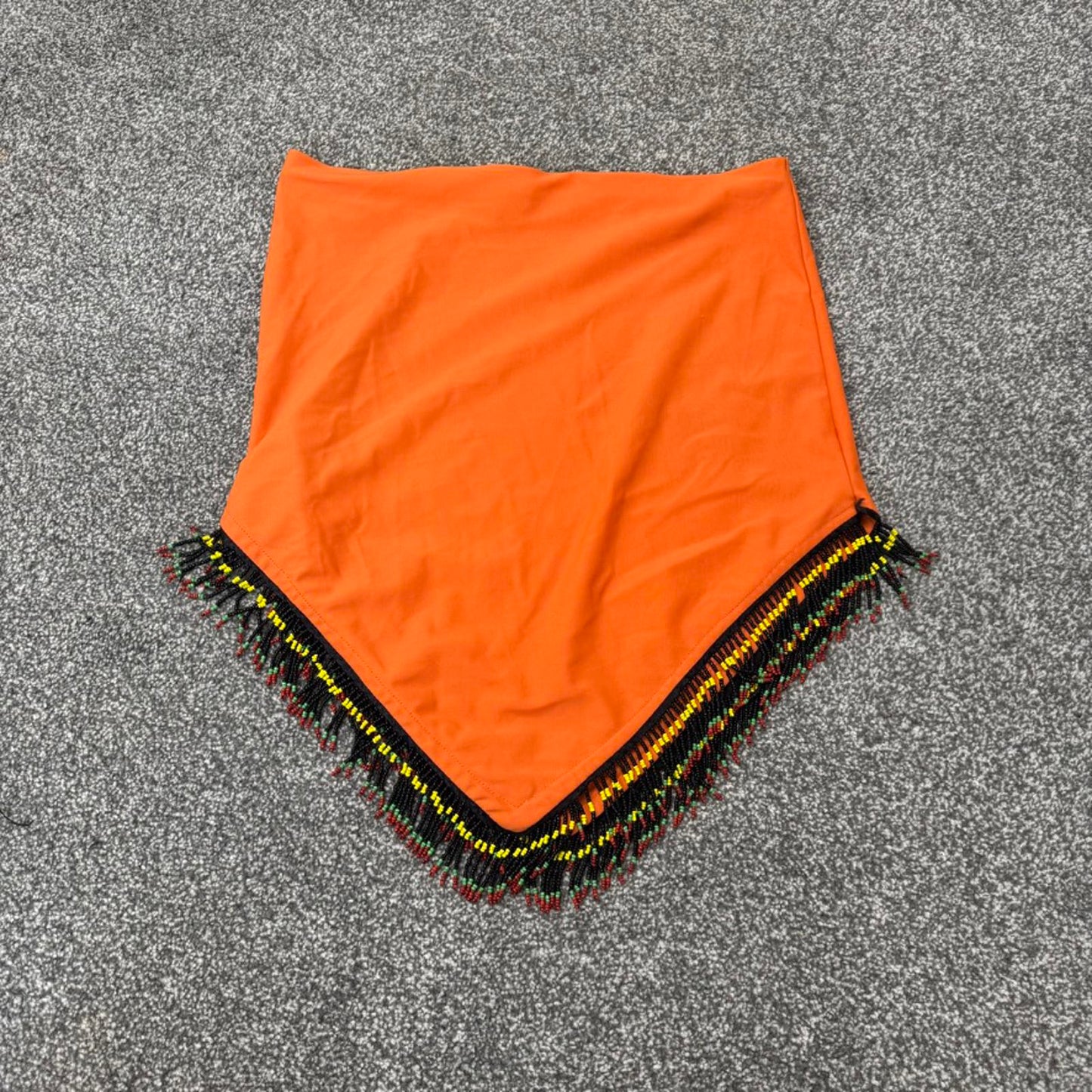 Y2K vintage slinky mini skirt beaded v shaped hem tassel fringe low/mid rise
