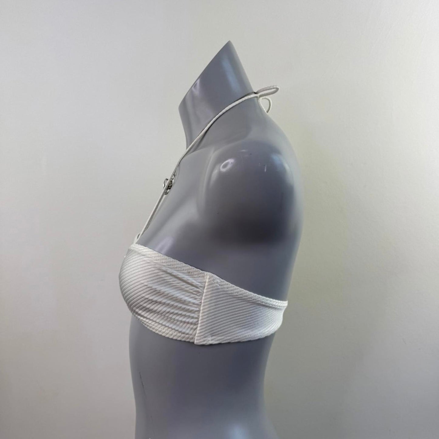 Y2K vintage halter neck mini bikini top white ruched bust ribbed no padding
