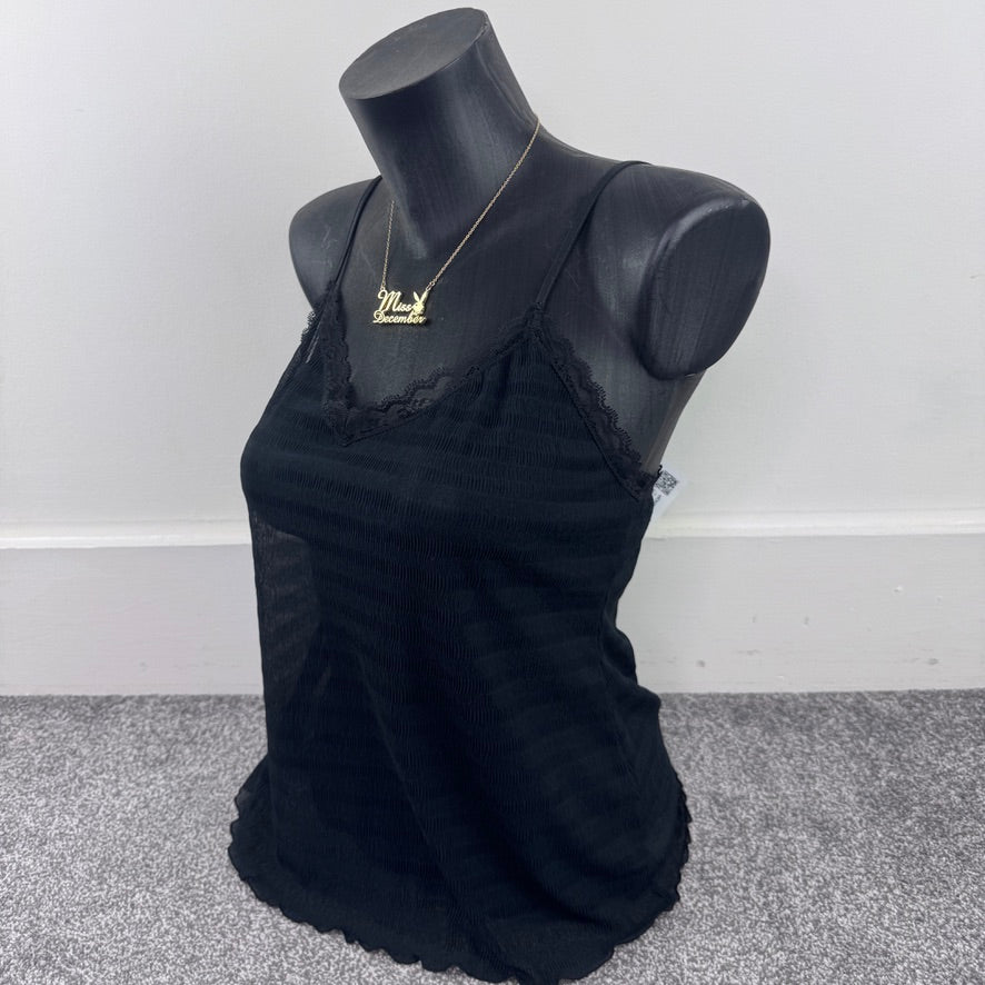 Y2K vintage sheer lace trim cami top