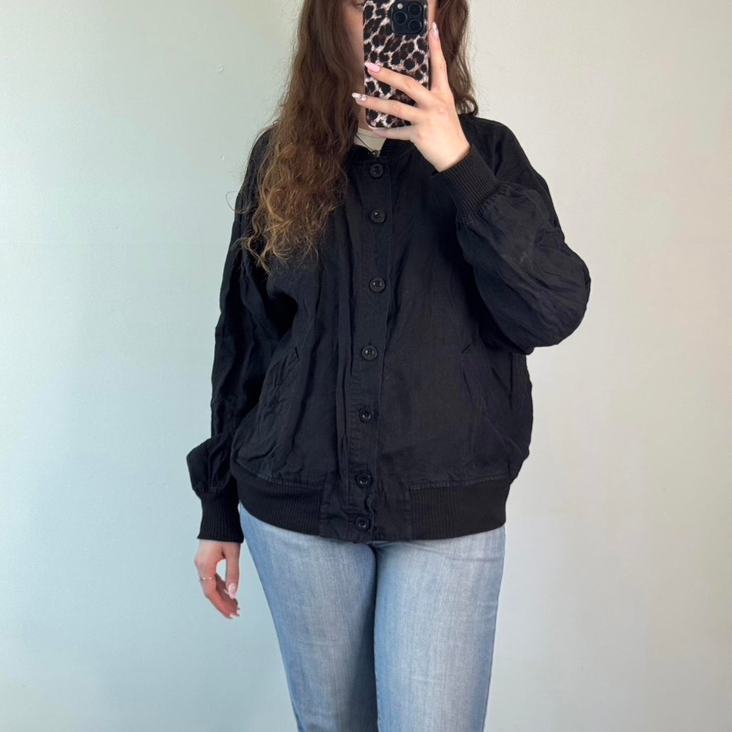 Vintage Aquascutum linen button up bomber jacket lightweight summer collarless