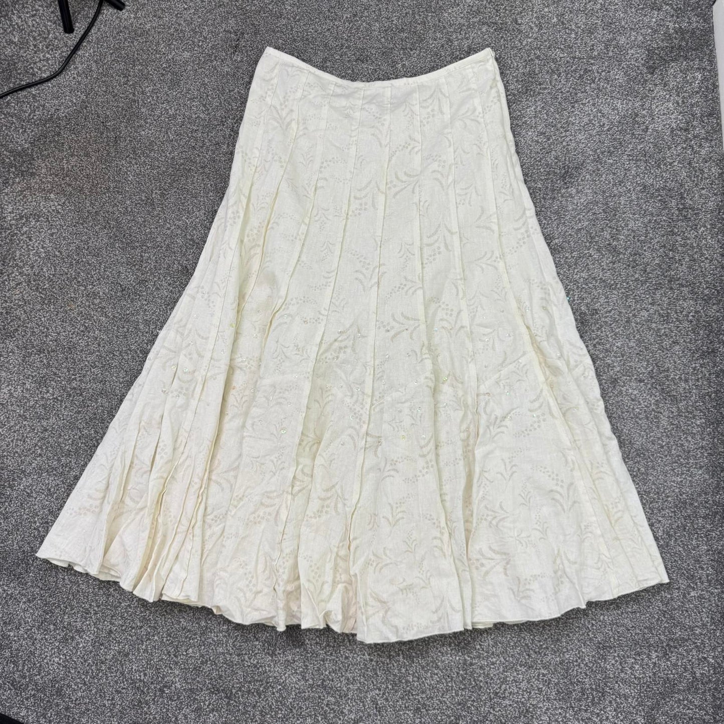 Y2K vintage linen blend maxi skirt floral pattern sequin beaded a line pleated