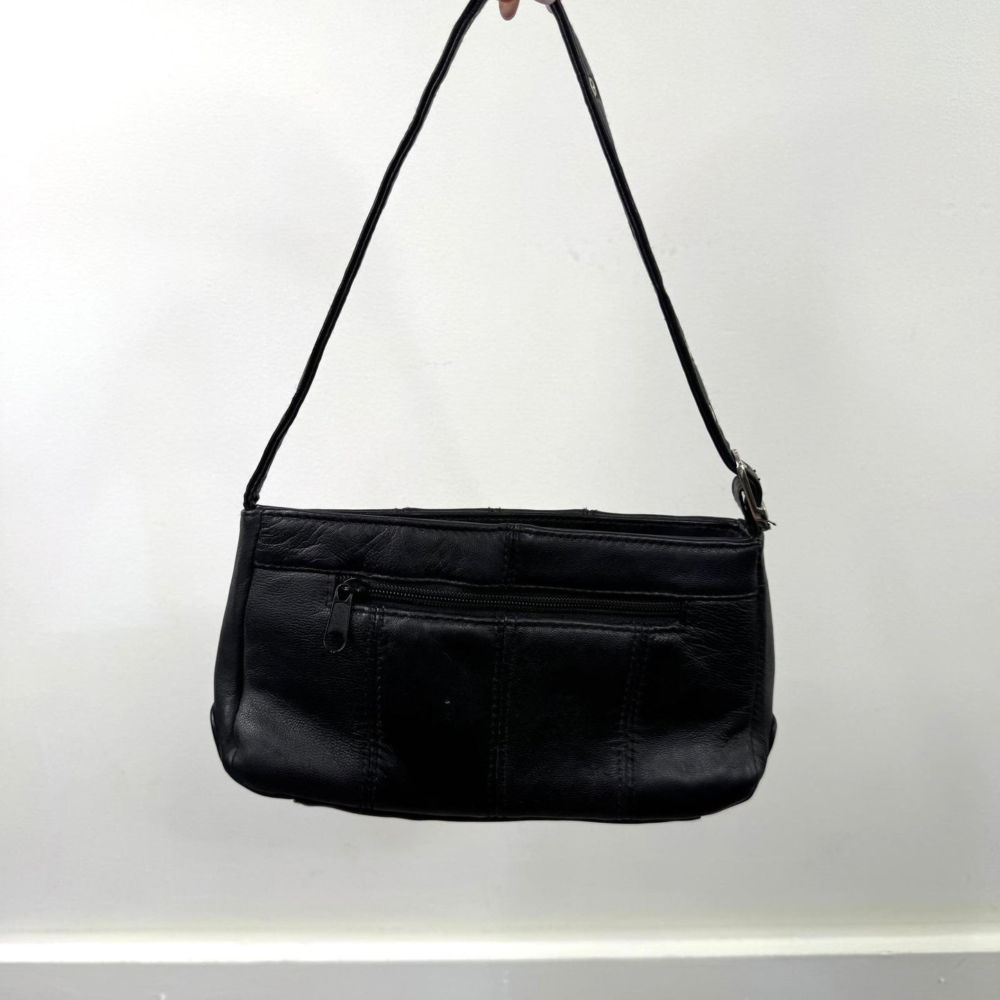 Y2K vintage studded faux leather mini shoulder bag small silver grommet black