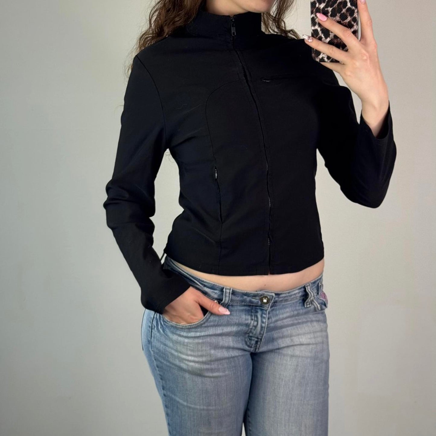 Y2K vintage fitted stretchy lightweight zip up jacket high neck