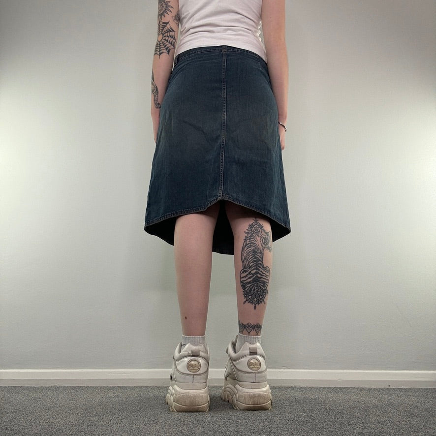 Y2K faded denim midi skirt