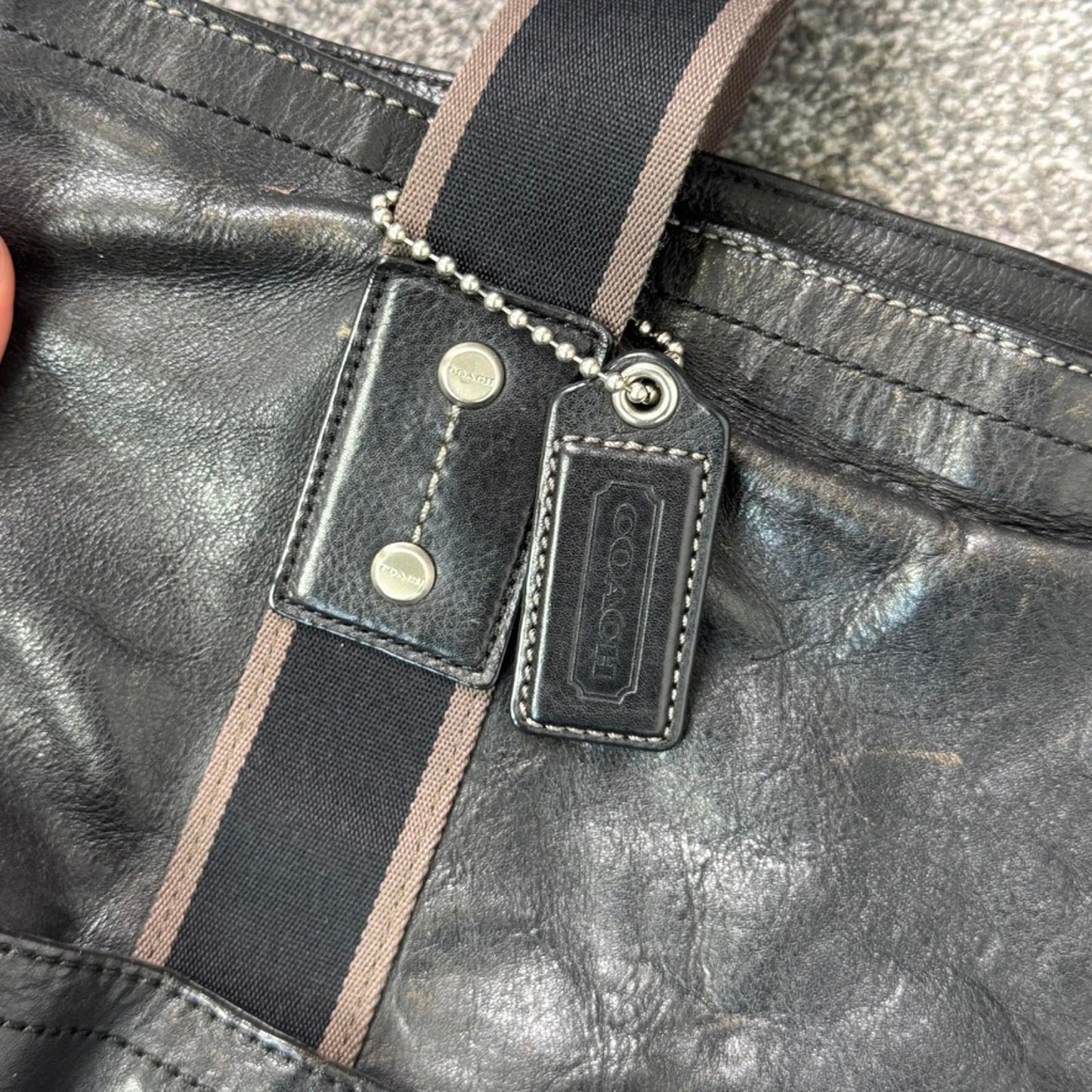 Vintage Coach 2WAY shoulder bag tote bag black leather heritage web leather