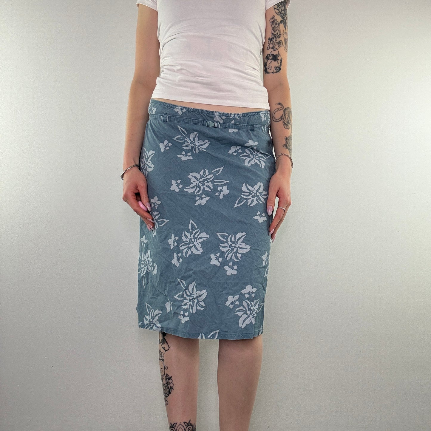 Y2K Jennifer floral hibiscus summer midi skirt