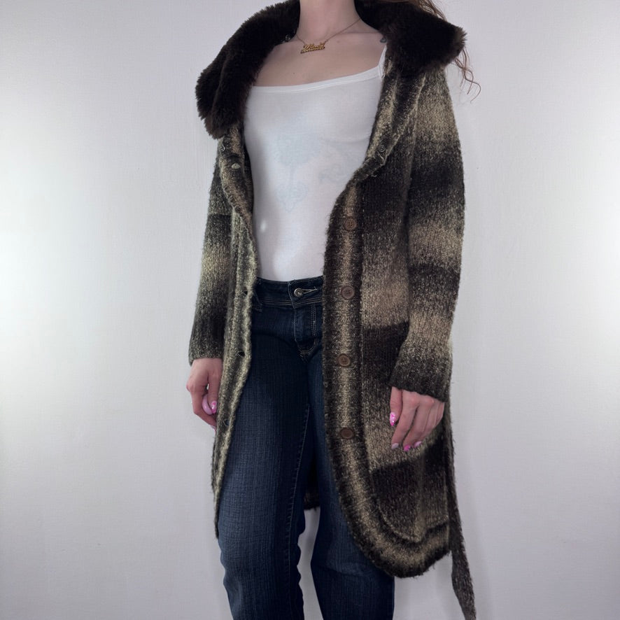Y2K vintage stripe knit long cardigan