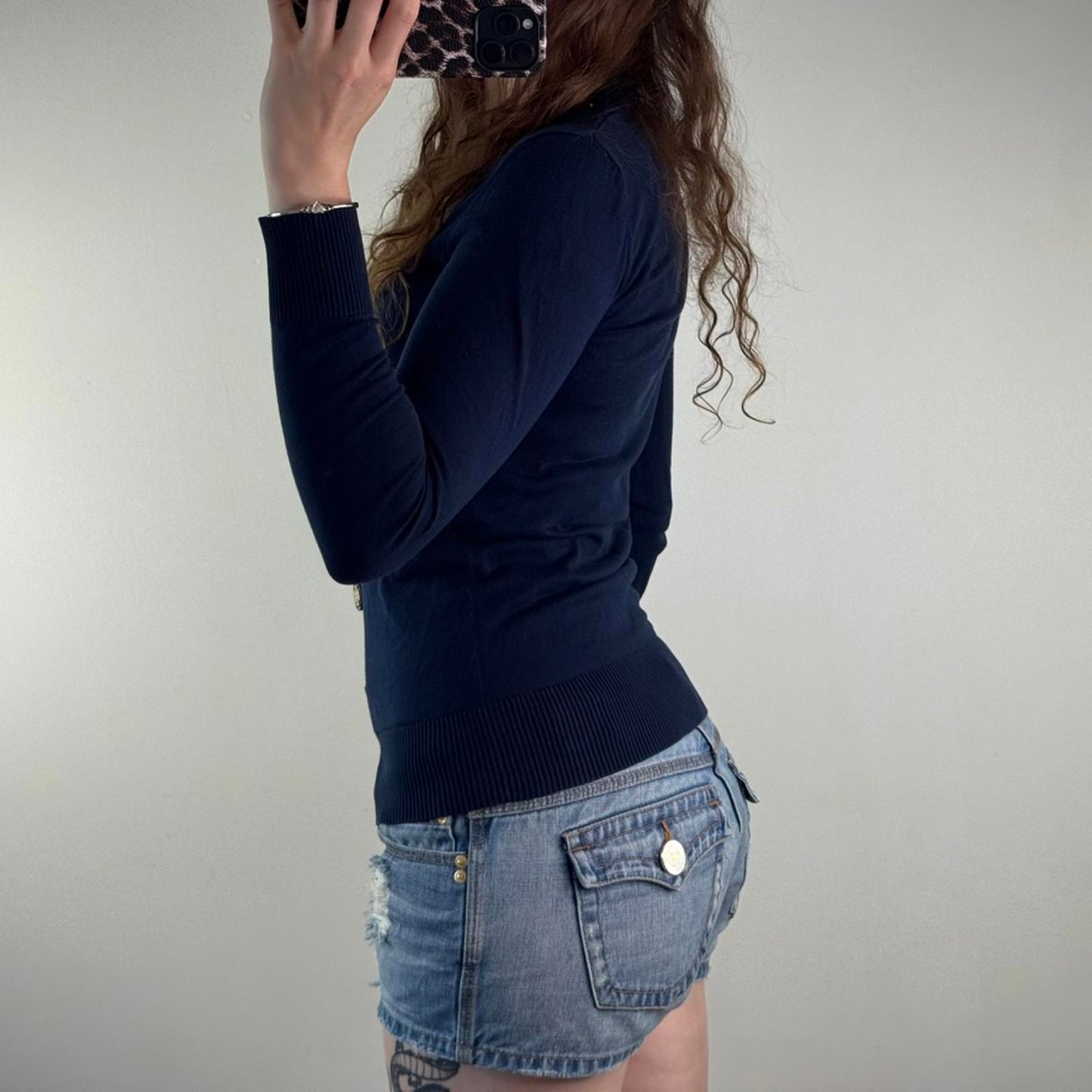 Tory Burch button up cardigan cotton navy v neck long sleeve fine knit