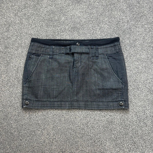 Y2K vintage low rise mini skirt dark navy denim buckle stretchy waistband