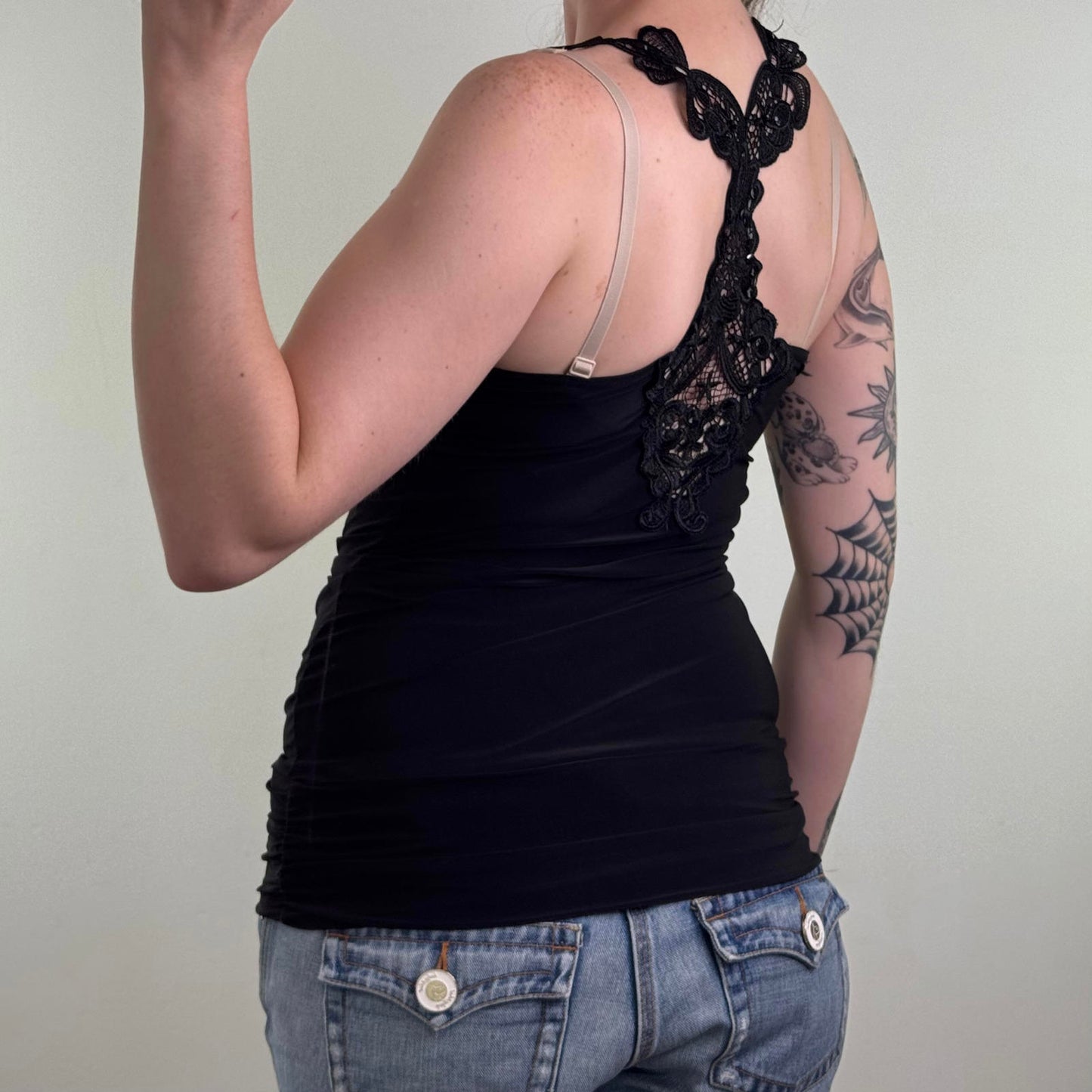 Y2K vintage slinky lace cowl neck tank top racerback stretchy fitted clubbing