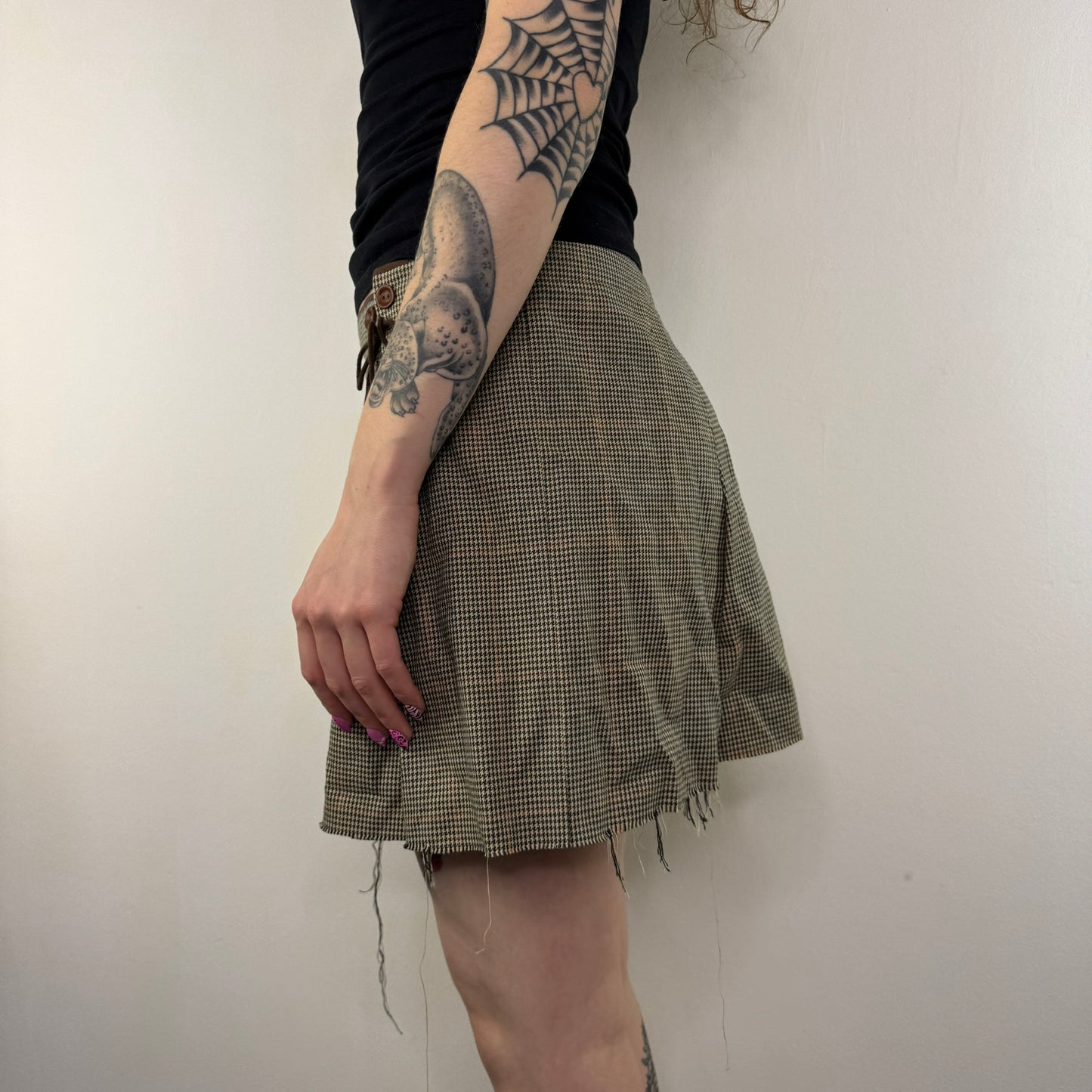 Y2K vintage houndstooth lace up mini skirt