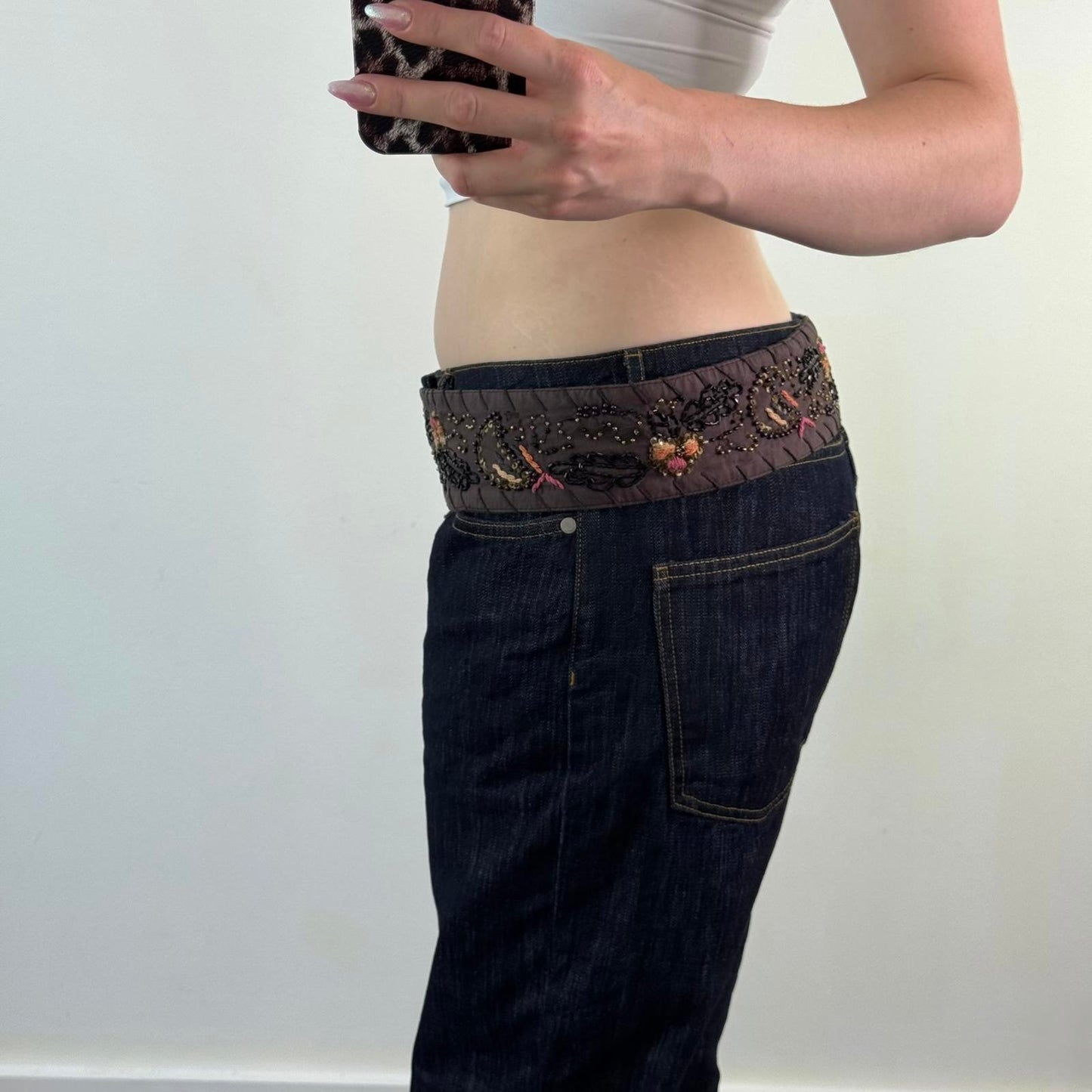 Y2K vintage adjustable floral belt sequin embroidery boho festival tassel bow