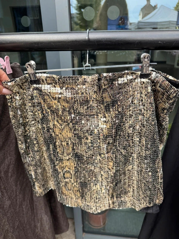 Y2K vintage sequin snake print skirt low rise
