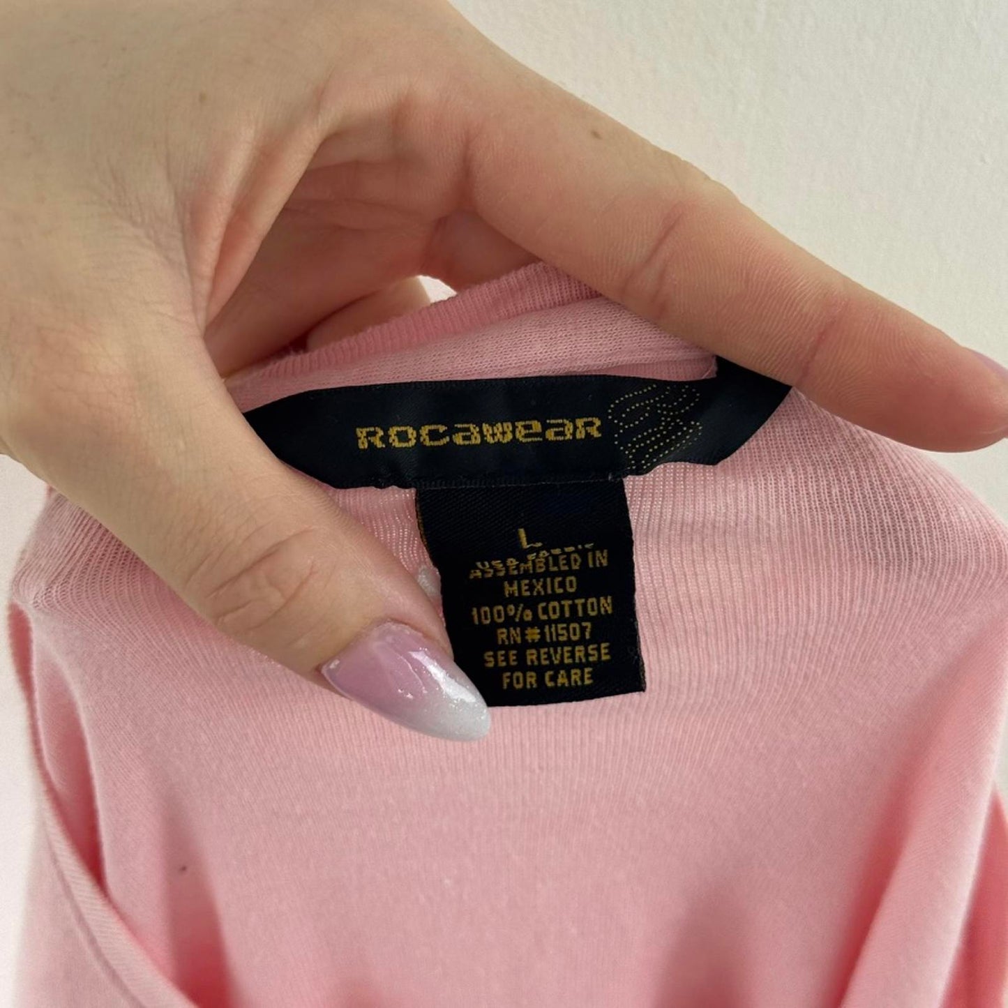 Y2K vintage Rocawear short sleeve top rhinestone baby pink mcbling