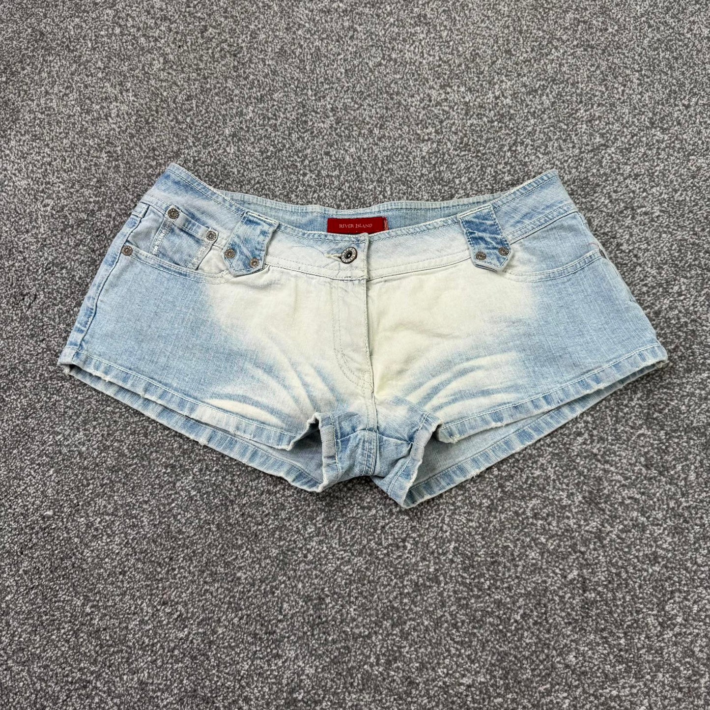 Y2K vintage low rise denim mini shorts faded hope slogan patchwork embroidered