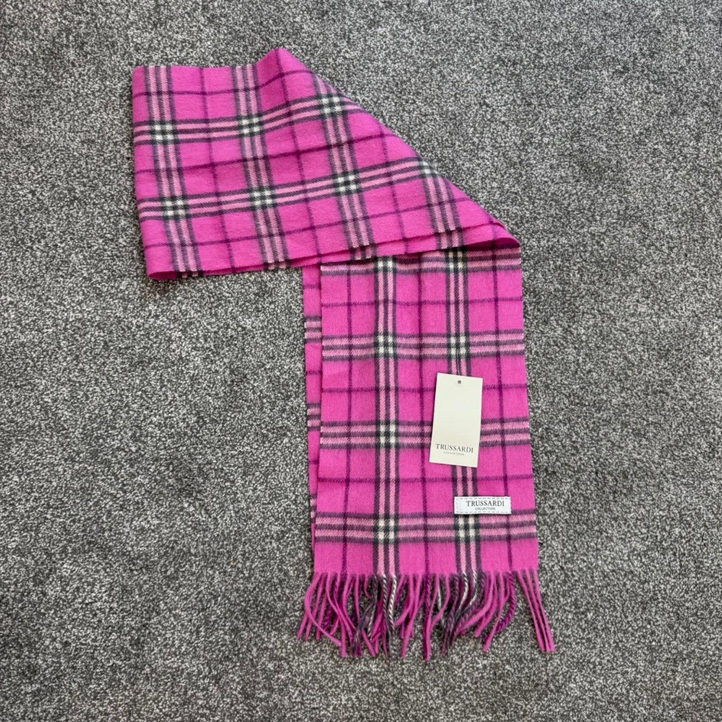 Y2K vintage 100% wool nova check print scarf pink black white