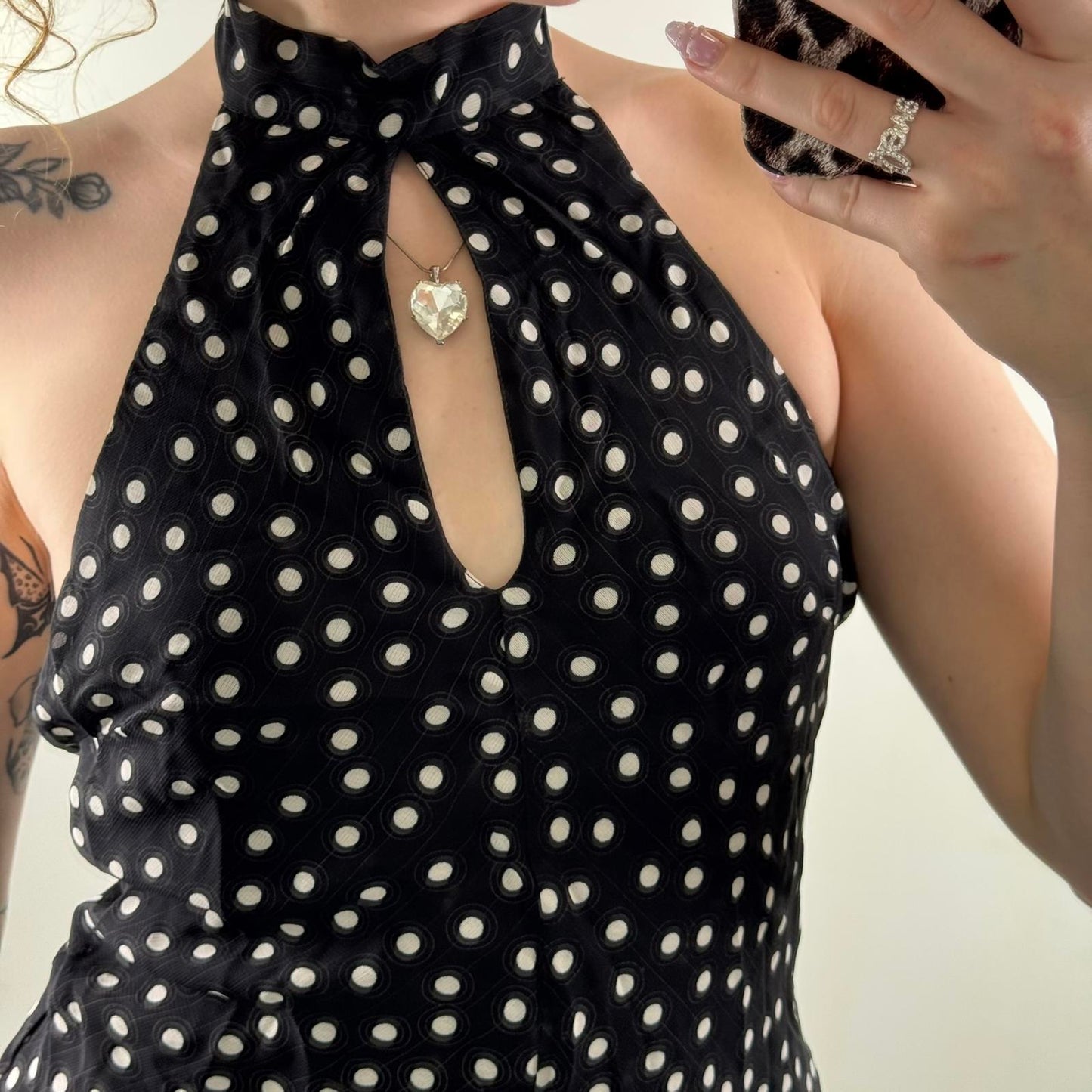 Y2K vintage Bay spotty pattern high neck top keyhole strapless halter spotted