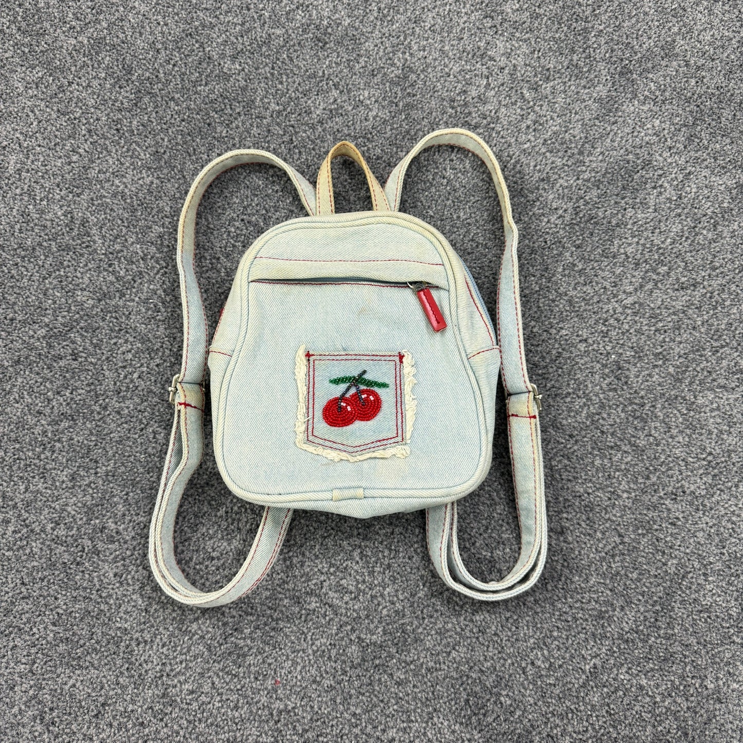 Y2K cherry denim mini backpack