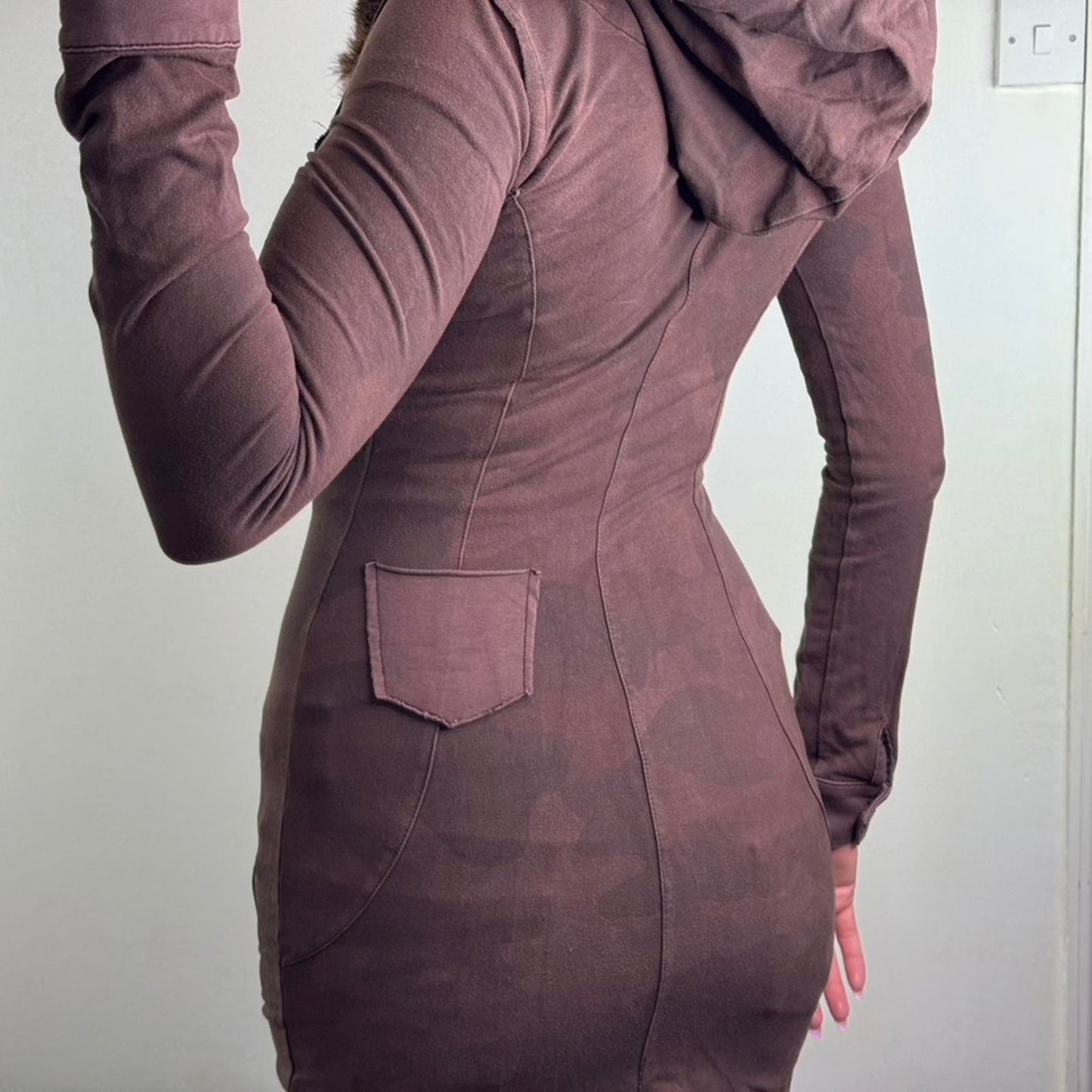 Y2K vintage genuine lapin rabbit fur fitted zip up hoodie camo print archive