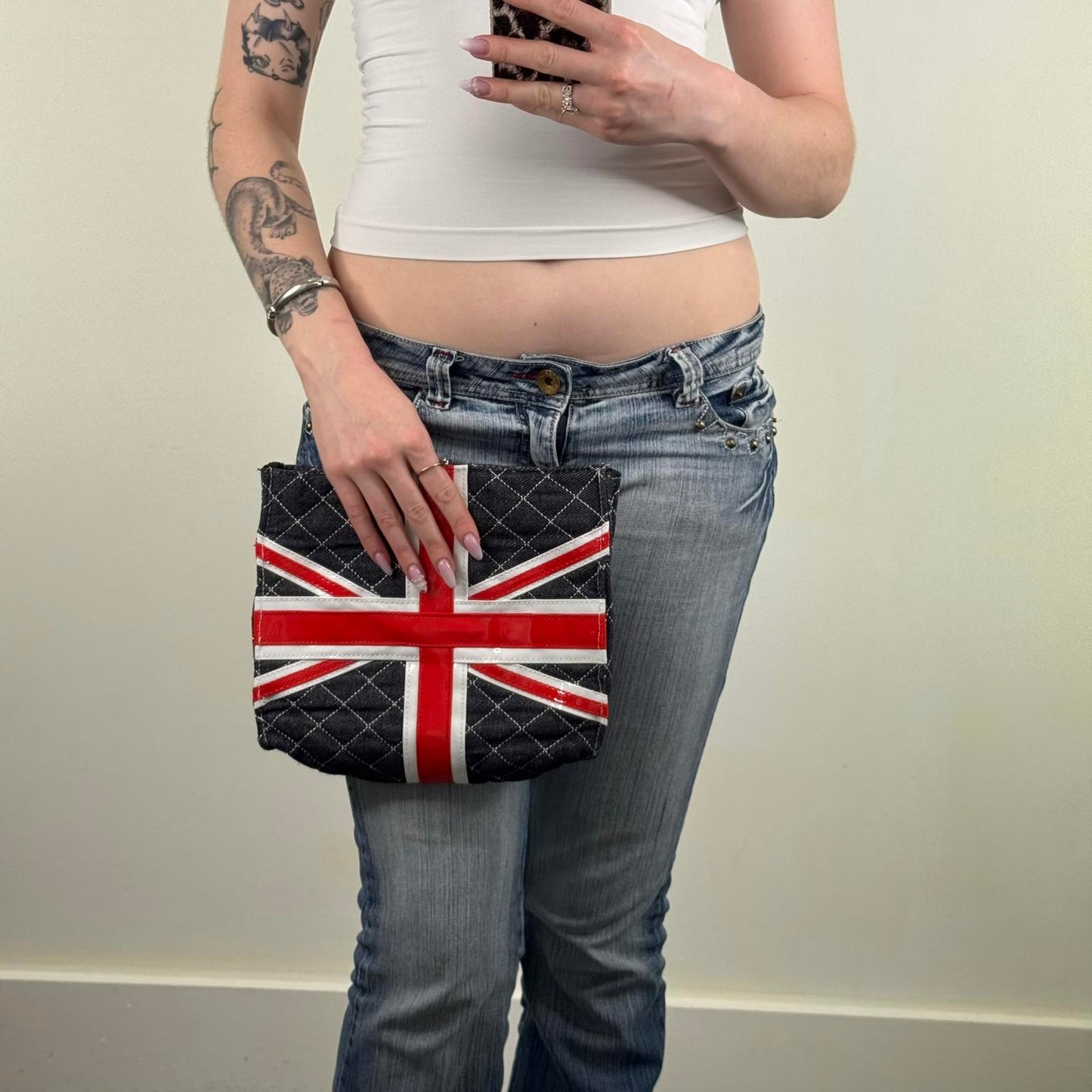 Y2K vintage denim Union Jack small clutch bag quilted medium