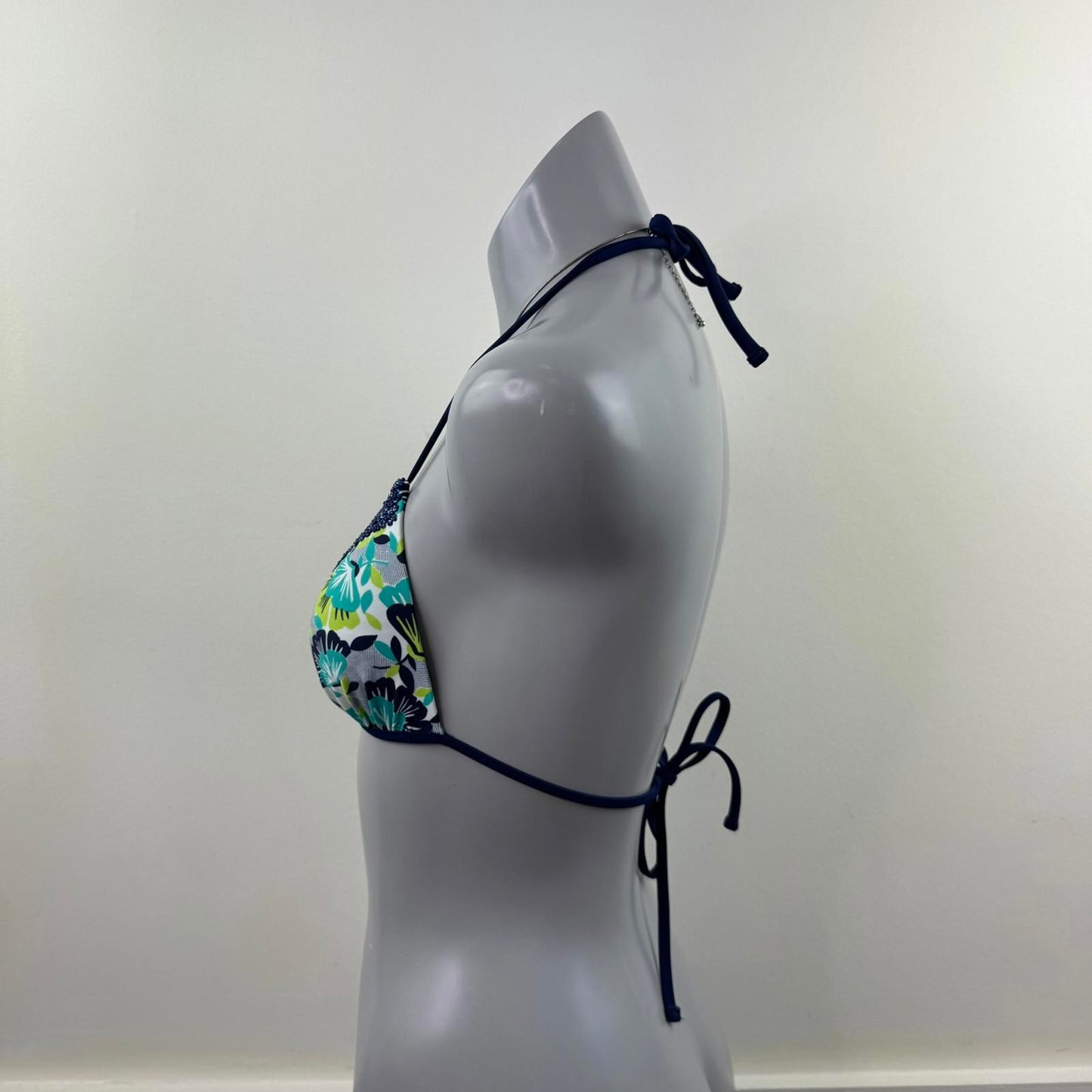 Y2K vintage light push up halter neck bikini top floral print beaded