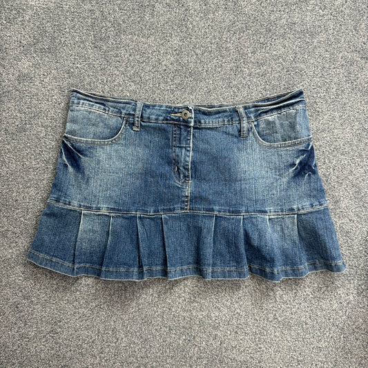 Y2K pleated faded stretchy denim mini skirt