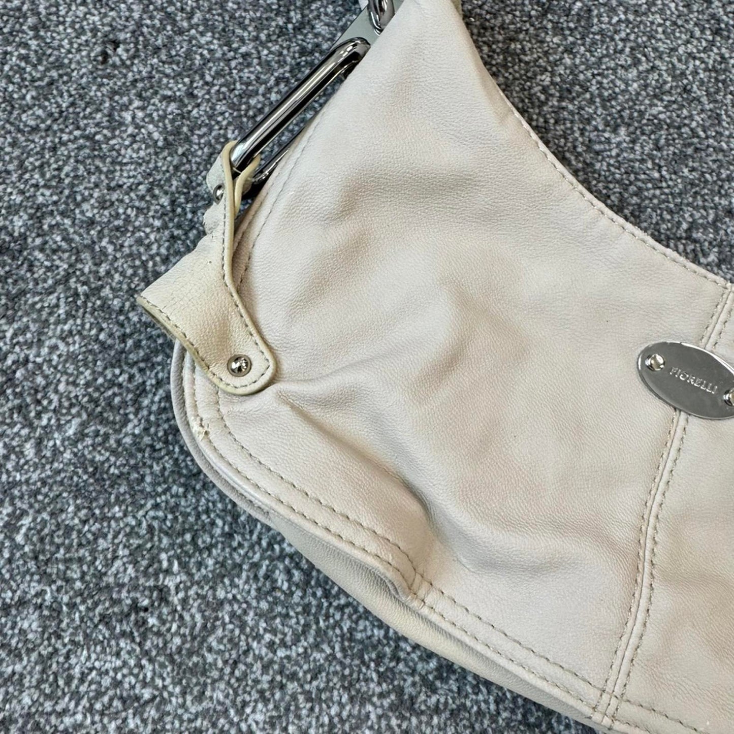 Y2K vintage Fiorelli faux leather mini shoulder bag buckle studded cream silver