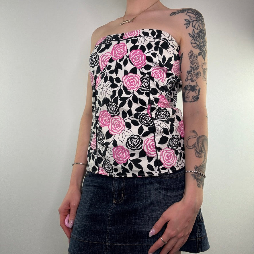 Y2K rose floral strapless bustier style top