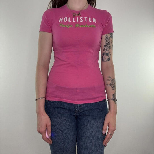Vintage Hollister fitted t shirt top short sleeve pink 2010s mcbling