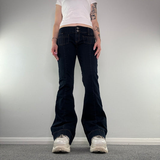 Y2K vintage low rise dark denim flared jeans