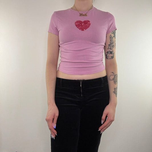 Y2K vintage baby tee heart sequin top