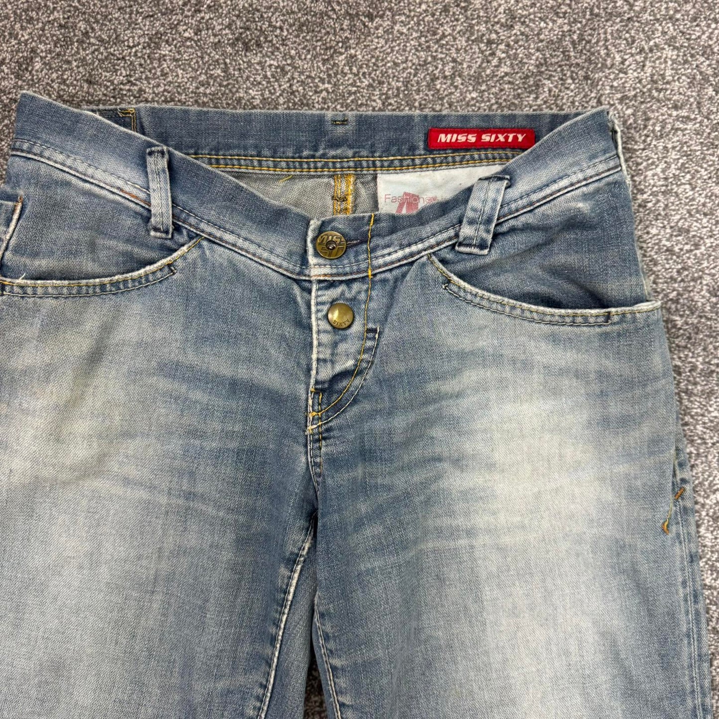 Y2K vintage Miss Sixty low rise jeans wide flare leg baggy distressed dirty wash