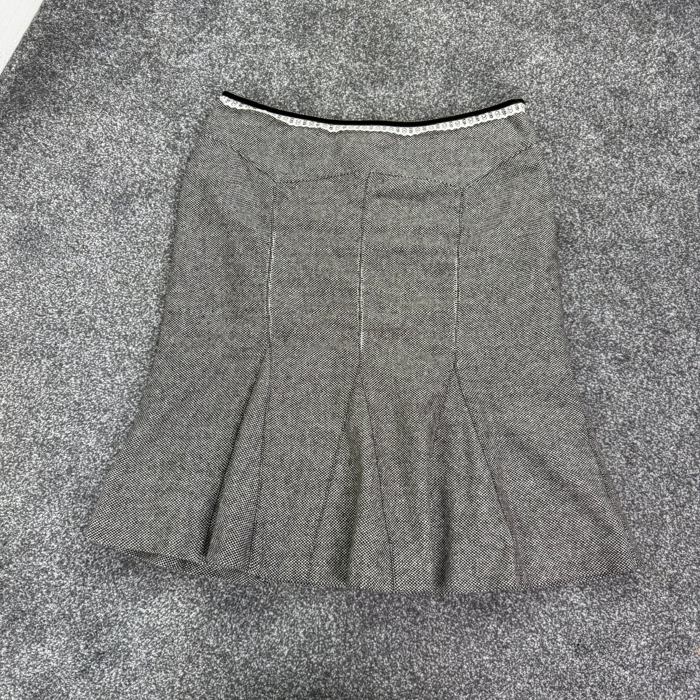 Y2K vintage tweed lace trim midi skirt