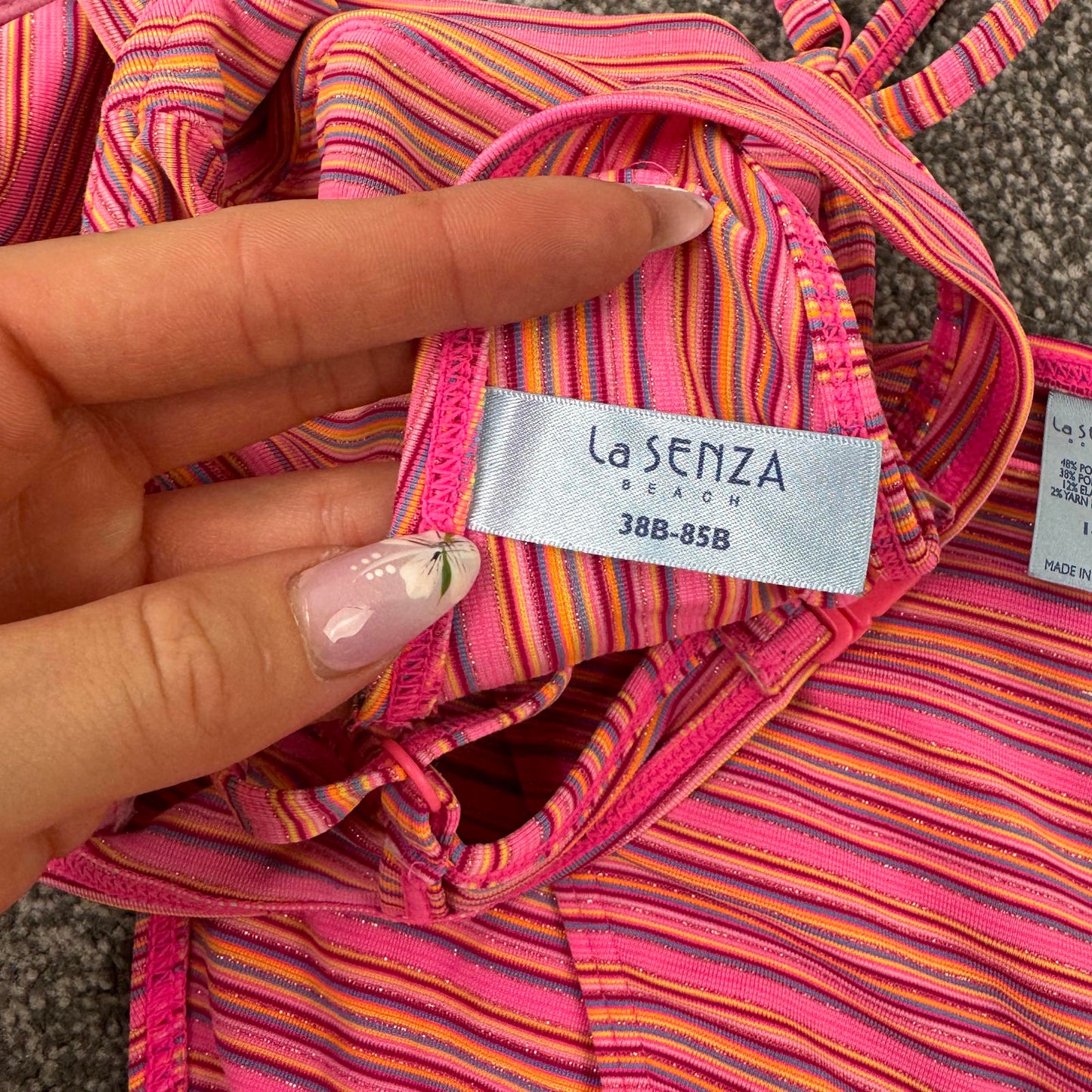 Y2K vintage stripe pink sparkly bikini set matching swimwear orange glittery