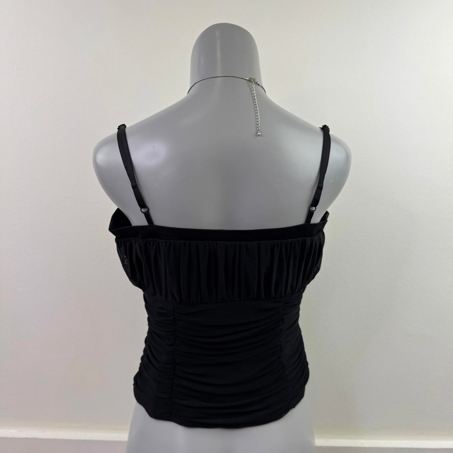 Y2K vintage ruched mesh top bustier black strappy straight neckline